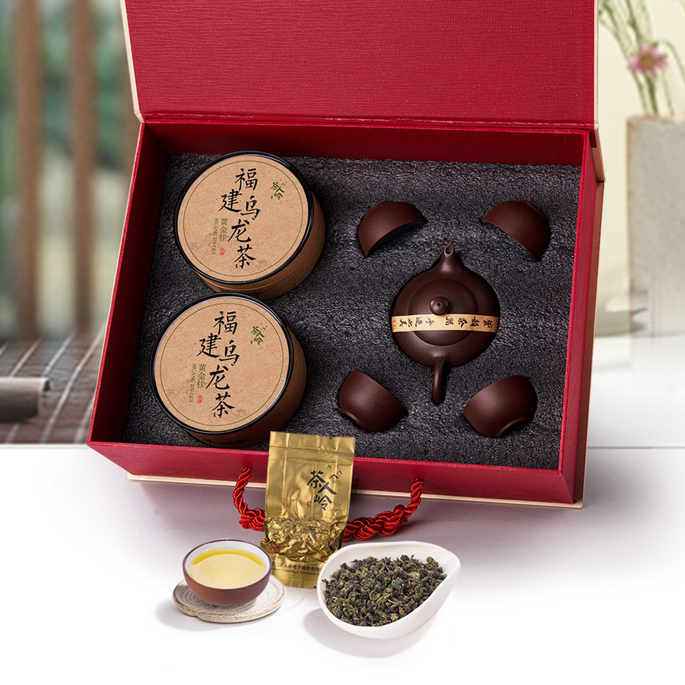 茶人岭 福建乌龙茶黄金桂茶叶特级112克配紫砂陶茶具 乌龙茶礼盒