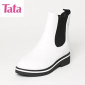 他她冬季专柜同款 牛皮圆头女休闲短靴FE341DD6 断Tata