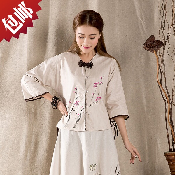 热销女唐装 2015夏装 <em>女士</em>棉麻改良盘扣<em>七分袖</em>