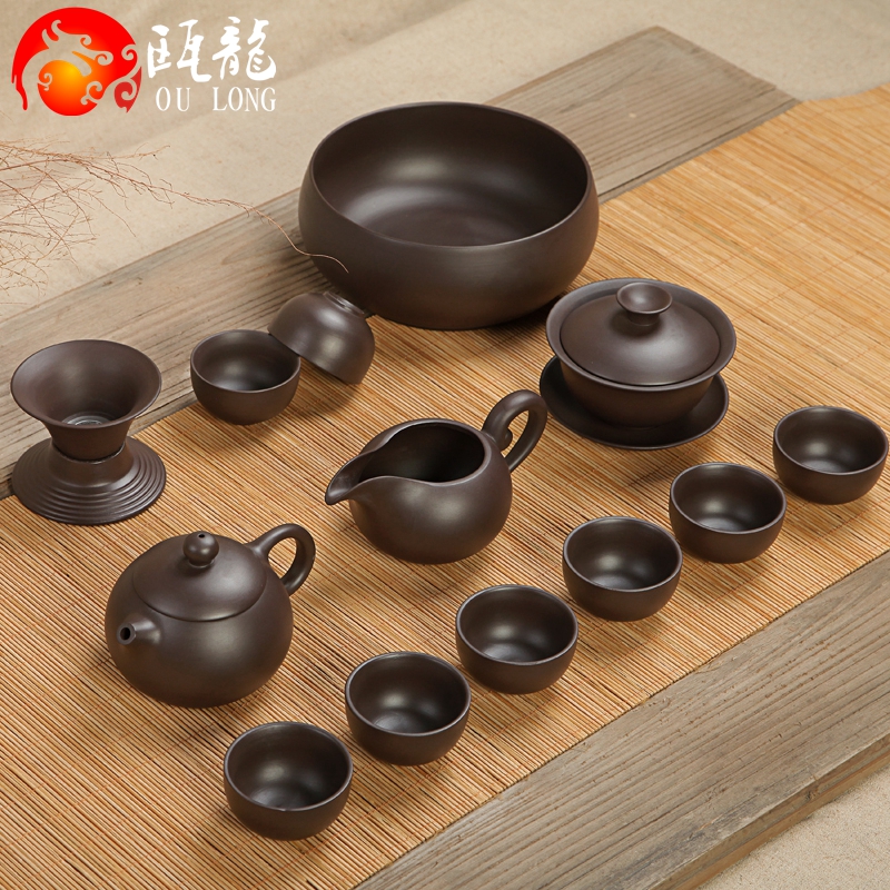瓯龙宜兴紫砂原矿紫泥整套功夫茶具大套装西施石瓢壶盖碗茶洗茶杯