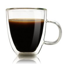 耐热350毫升咖啡杯手工制作透明水杯 双层玻璃杯大容量马克杯