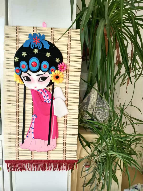 布艺画竹帘画酒店装饰客厅装饰画家居装饰幼儿园手工作品国粹成品