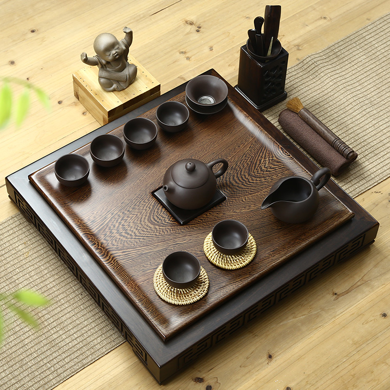 友尚整块鸡翅木茶盘茶具套装特价整套功夫紫砂茶具黑檀红木简约盘