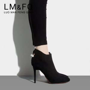 冬季尖头细跟防水台短靴