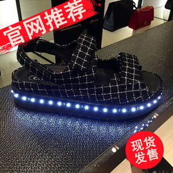 2016新款angelbaby杨颖同款真皮厚底发光鞋魔