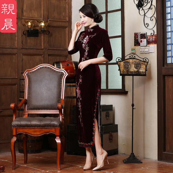 正品旗袍 婚礼<em>金丝绒妈妈装</em> 旗袍裙高档2015新