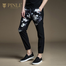 PINLI品立旗舰店2017夏季新款男装时尚修身休闲印花小脚长裤潮男