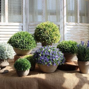 复古仿真小盆栽 绿植微景观树球办公室桌面迷你盆景植物花卉假花