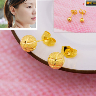 磨砂18K黄金耳钉 耳坠耳饰女款珠宝首饰金圆珠款结婚送礼送手镯