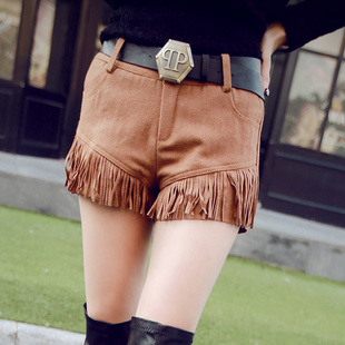 梦翊欧美百搭时尚<em>流苏短裤</em>靴裤中腰直筒热裤女