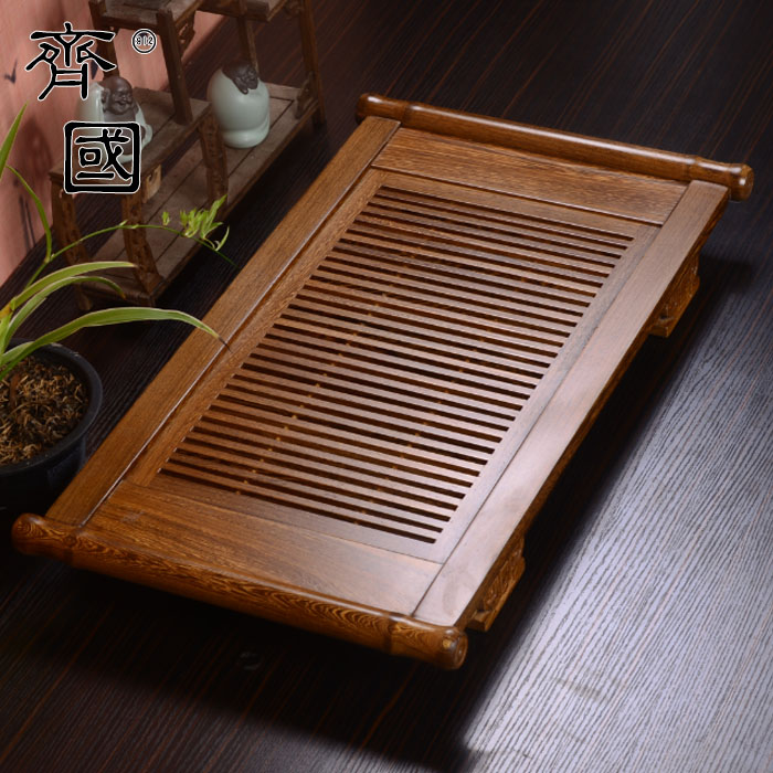 18款黑檀鸡翅花梨实木茶盘简约长方形大号功夫茶具储水排水式茶台