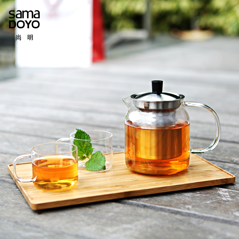 尚明可加热耐热玻璃泡茶壶套装 楠竹托盘组合过滤家用透明茶具