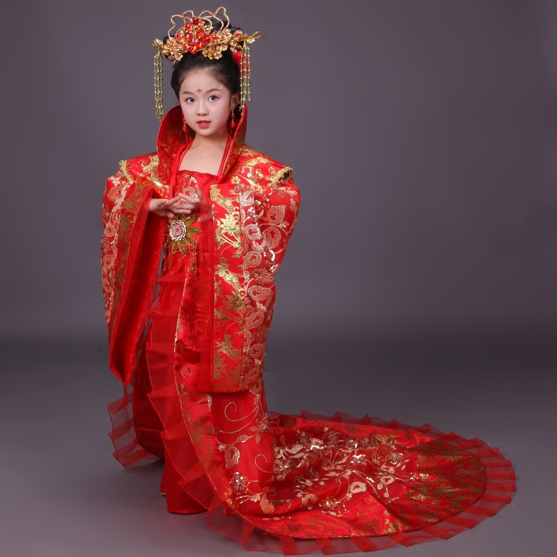 新款儿童古装女童汉服拖尾小贵妃装唐朝公主仙女装cos演出服亲子