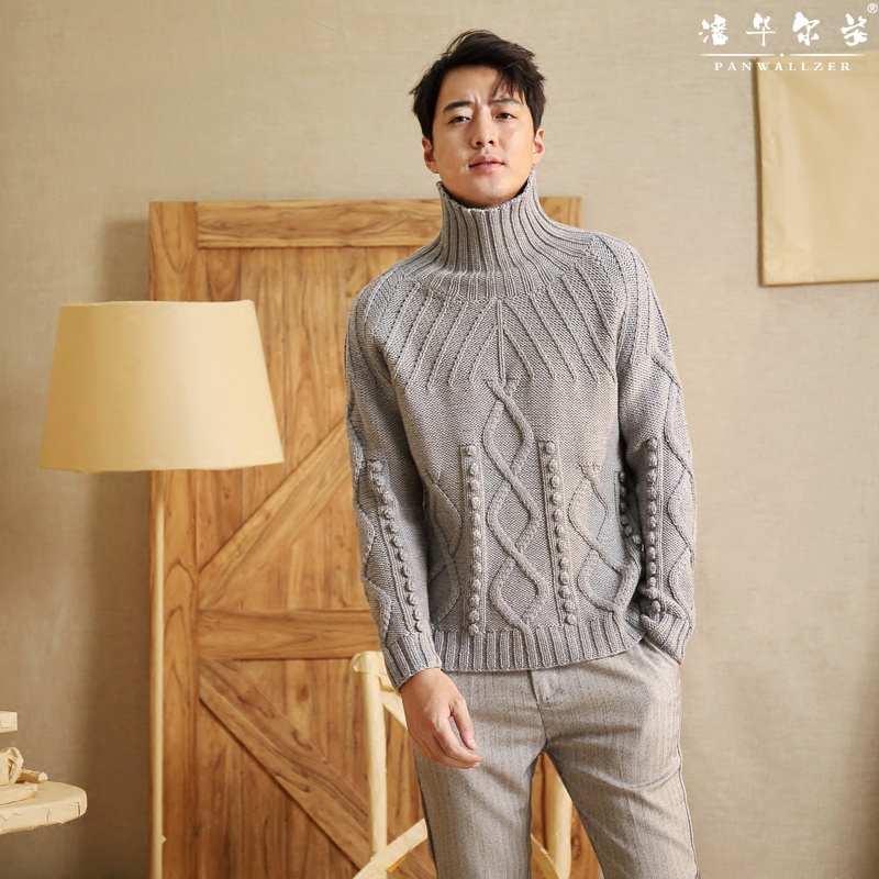 原创手工品牌潘华尔姿手作织毛衣男士秋冬新款时尚洋气高领高级定