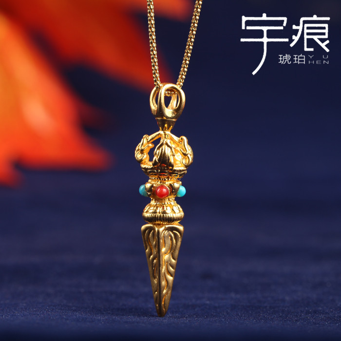 宇痕琥珀 24k纯金金刚杵 999足金法器男女吊坠项链配饰
