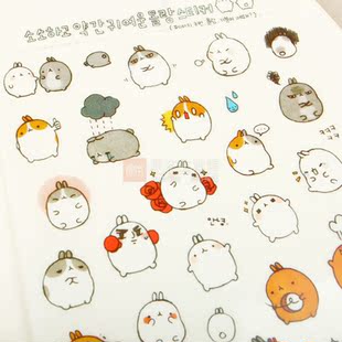 贴纸 原本生活 可爱萌萌哒胖兔子表情贴纸 韩国风 手帐装饰贴纸 6张