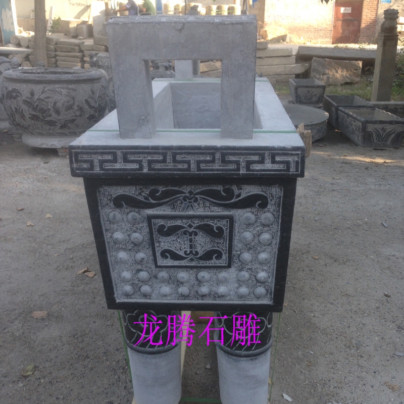 石雕香炉复古石鼎寺庙圆形方鼎青石仿古墓地供桌香案室外摆件