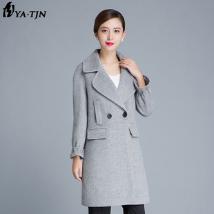 雅泰娇奴西装领羊毛呢子冬大衣女2016冬装毛