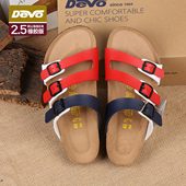 拼色三扣凉拖韩版 一字男休闲博肯S03780 勃肯夏大码 拖鞋 Devo软木鞋