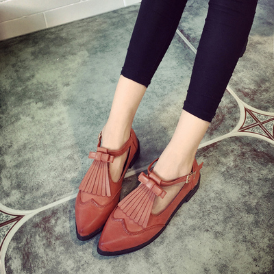 日系尖头小皮鞋学院风流苏牛津鞋欧美英伦复古单鞋女平跟平底女鞋