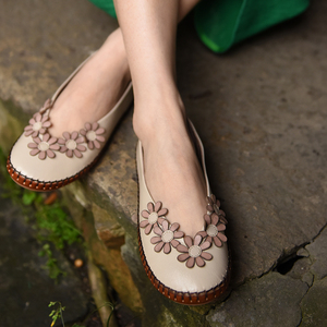 森女甜美花朵羊皮豆豆鞋