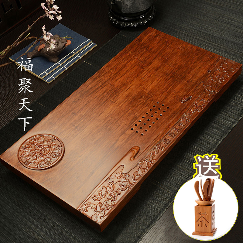 茶具茶盘实木大号小号竹制特价 功夫茶盘茶台茶海排水抽屉式 重竹