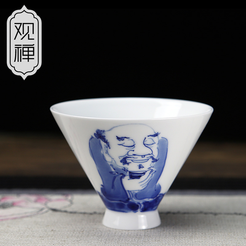 观禅 景德镇 青花瓷全手工品茗杯大茶杯 手绘古代人物功夫茶具