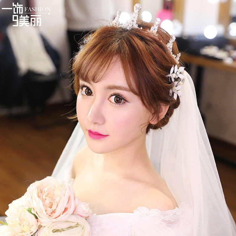 新款韩式新娘头饰皇冠三件套时尚结婚项链耳环套装婚纱礼服配饰品