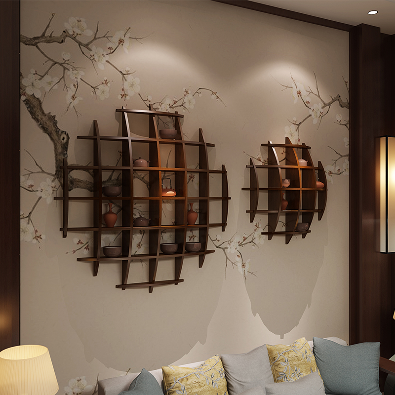 客厅置物架实木茶壶展示架隔板饰品架墙上置物架创意格子架