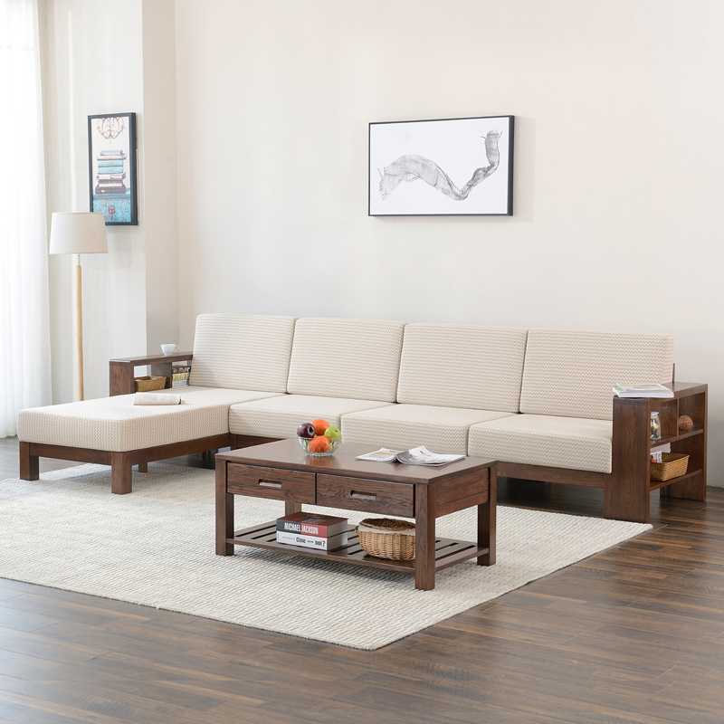 源氏木语全实木沙发白橡木拐角木质中式沙发组合北欧现代简约家具