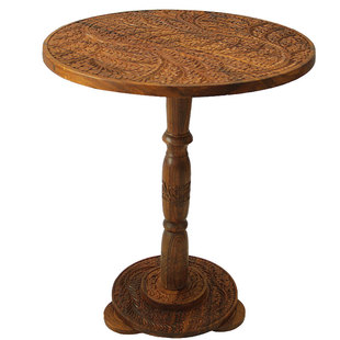 实木小圆桌现在中式家居饰品咖啡桌胡桃木手工浮雕刻工艺木雕茶桌