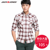衬衫 215305008 格纹男休闲长袖 JackJones杰克琼斯纯棉修身
