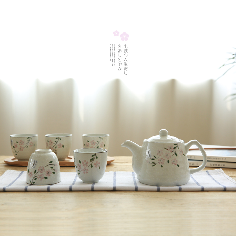 日式雪点樱花手绘陶瓷茶具套装一壶五杯礼盒茶具套装礼品CJ-16