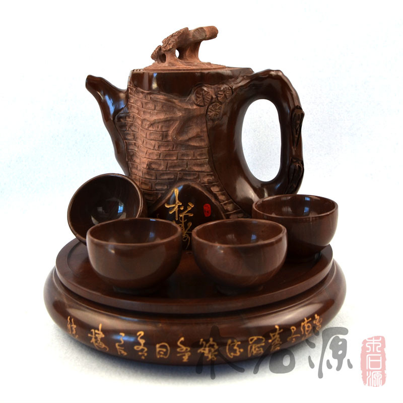 【清幽】天然木鱼石养生茶具保健茶具古松造型茶壶仿古茶具
