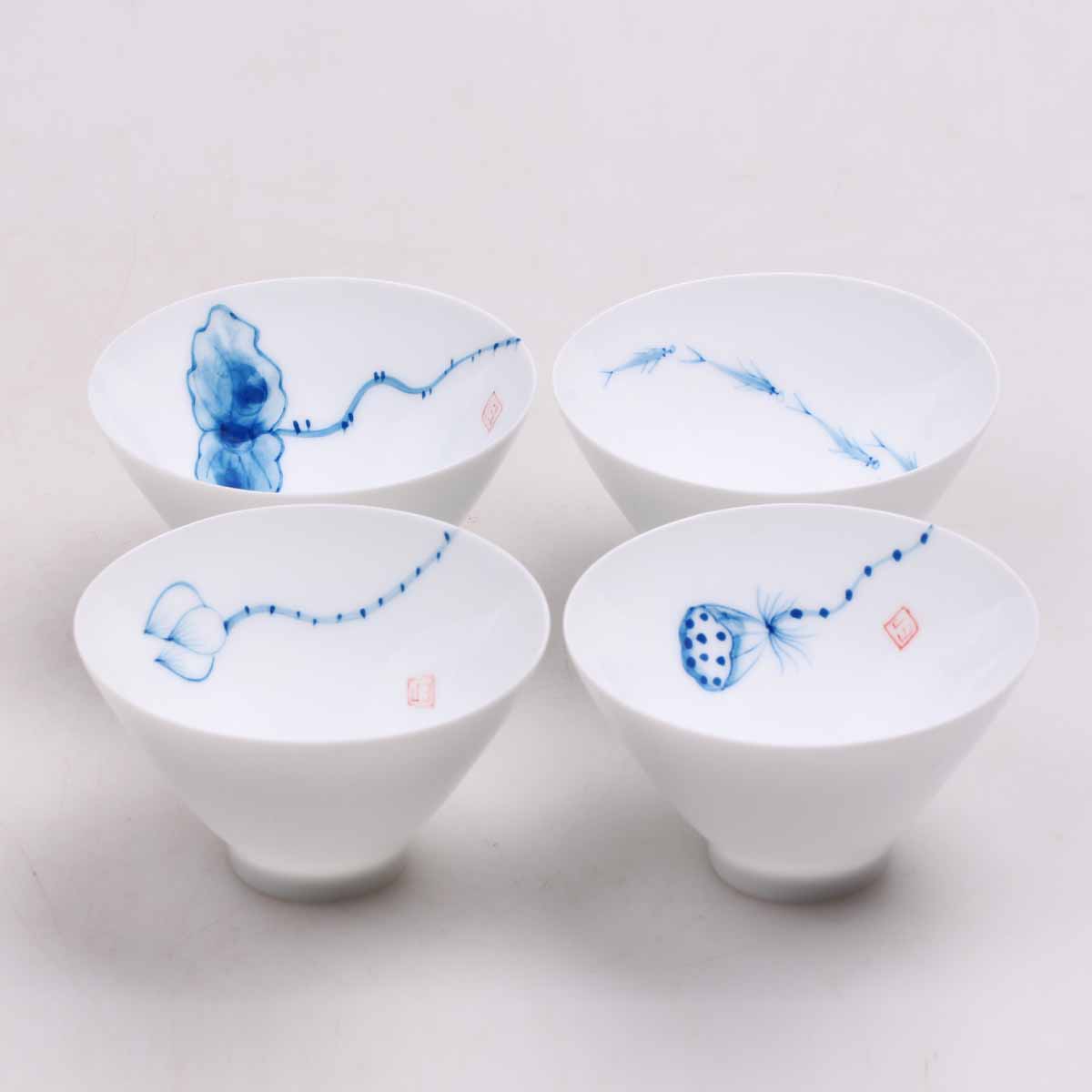 精品景德镇陶瓷 纯手工手绘荷花斗笠品茗杯 闻香杯 功夫茶具茶杯
