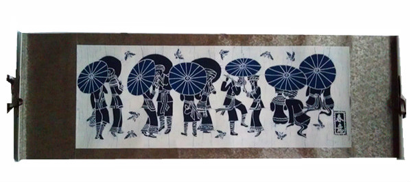 贵州安顺蜡染之乡 特色苗族手工艺 蜡染卷轴画 家居装饰壁挂布画