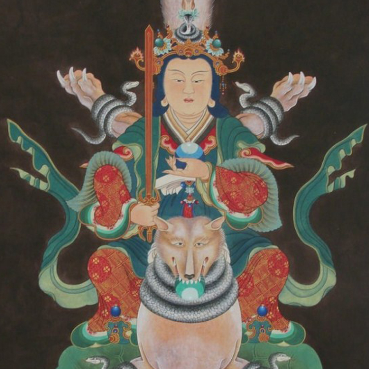 神仙画像 道教狐仙丝绸画 九尾狐像卷轴画 水陆道场装饰挂画包邮