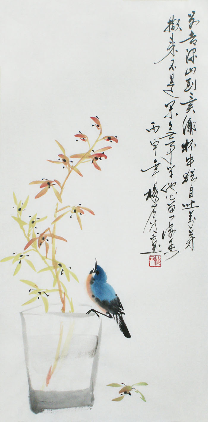 一级花鸟画家梅石原创诗词国画丁香花字画心手绘书画作品原稿真迹