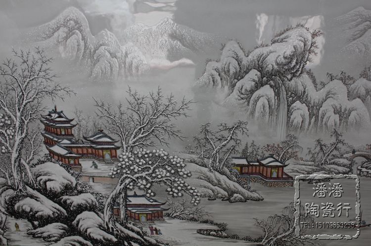 景德镇陶瓷瓷板画名人名家瓷器画手绘粉雪景画瑞雪兆丰年冯慧英a3