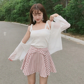 吊带外穿打底小背心上衣 防晒衫 裙女 格子裤 韩版 百搭短款 修身 夏装