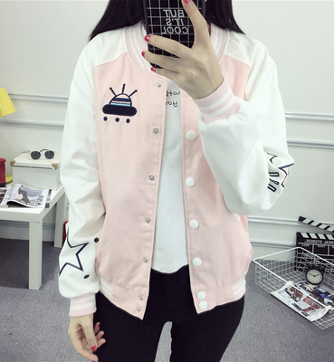 学院风2017春秋韩版刺绣外套棒球服女初中高中学生开衫卫衣班服潮