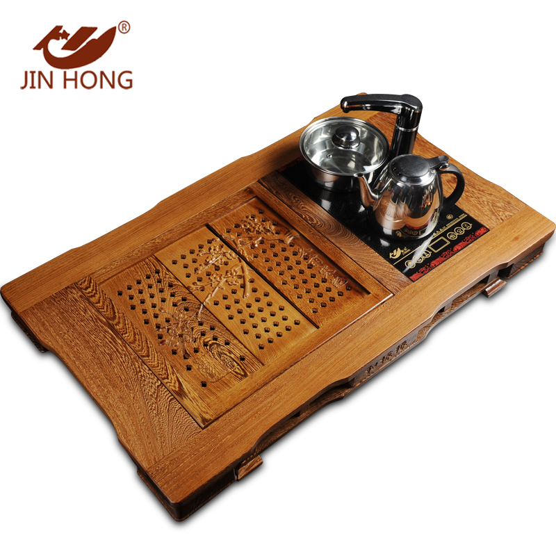 靳泓 鸡翅木茶盘 四合一电热炉实木 大茶海托盘 功夫茶具茶盘茶台