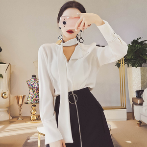 宽松不规则套头蝴蝶结衬衫