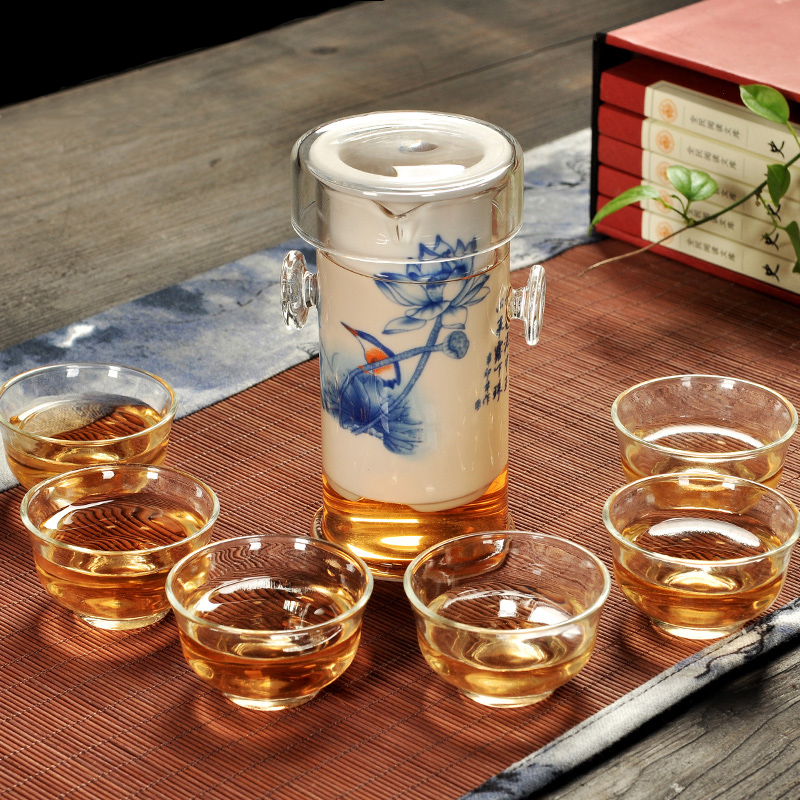 茶具加厚玻璃套装特价陶瓷功夫喝茶茶具水果红草花茶壶功夫茶杯