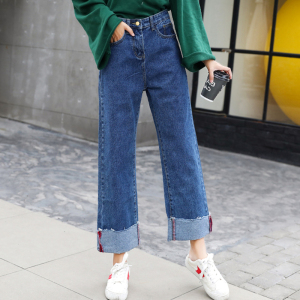 学生阔腿牛仔裤