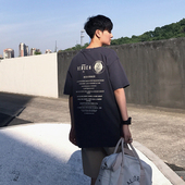 1CHEN /夏装男士纯色做旧洗水破洞全棉宽松圆领短袖T恤男女情侣款