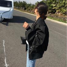 学生BF风黑色棒球服女 宽松短外套潮飞行员夹克衫 韩版 韩国2017春装