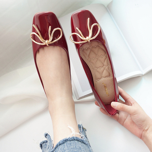 蝴蝶结浅口方头瓢鞋