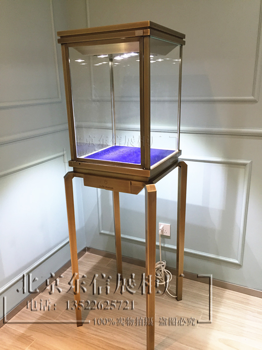 新款方形不锈钢精品立柜珠宝首饰展示柜高档会所玻璃橱窗角柜定做