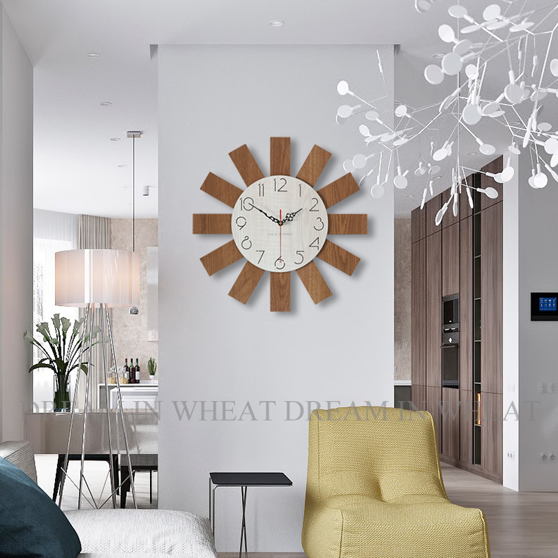 钟表挂钟客厅简约现代创意家用装饰钟北欧艺术时尚挂表实木质时钟